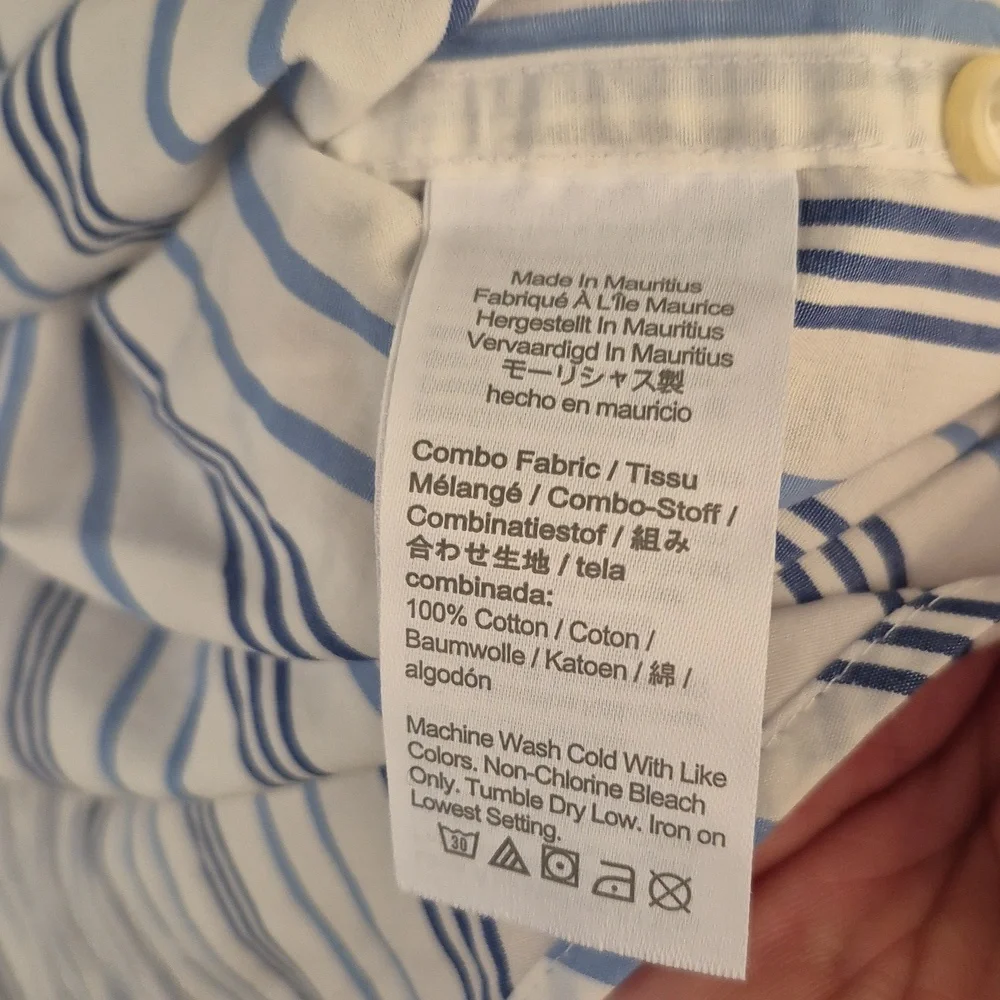 J CREW Secret Wash White Blue Striped Cotton Mens Large Short Sleeve Shirt NEW - Picture 9 of 9